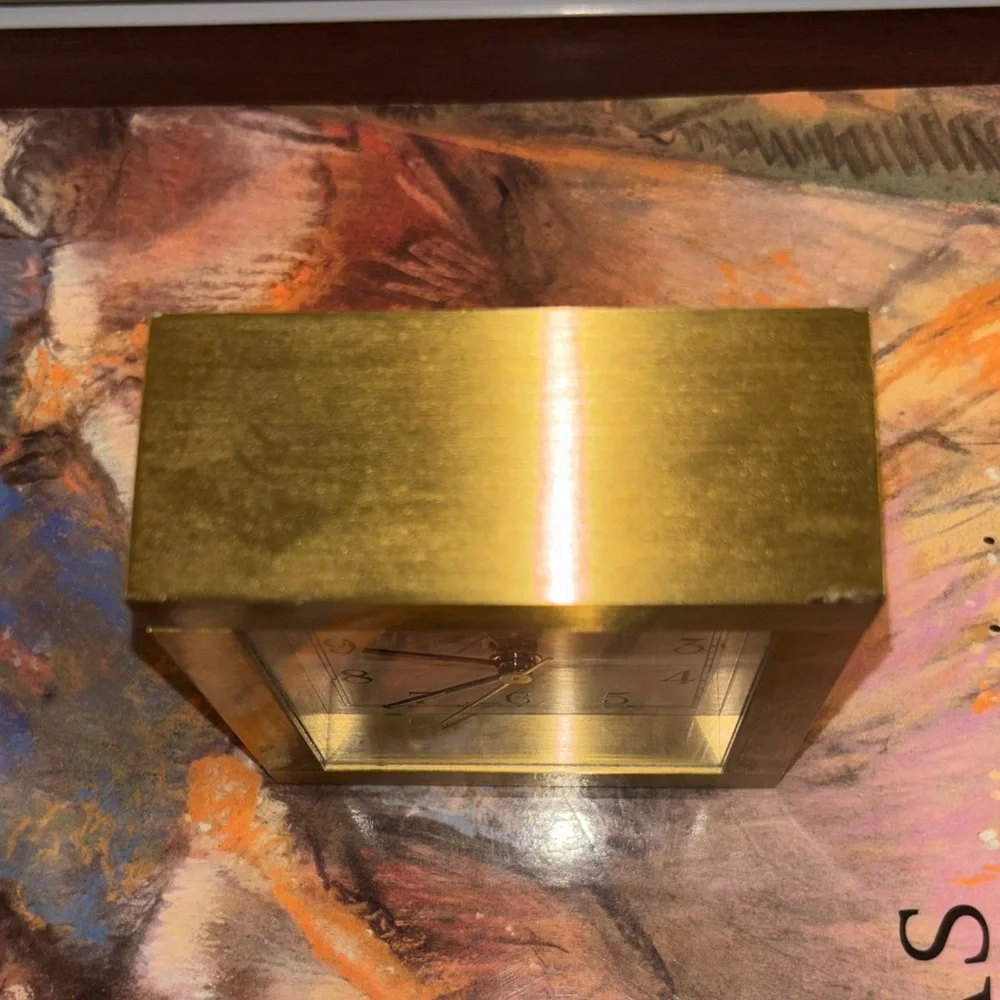 Tiffany & Co. Vintage Gold Square Brass Desk Clock with White Dial
